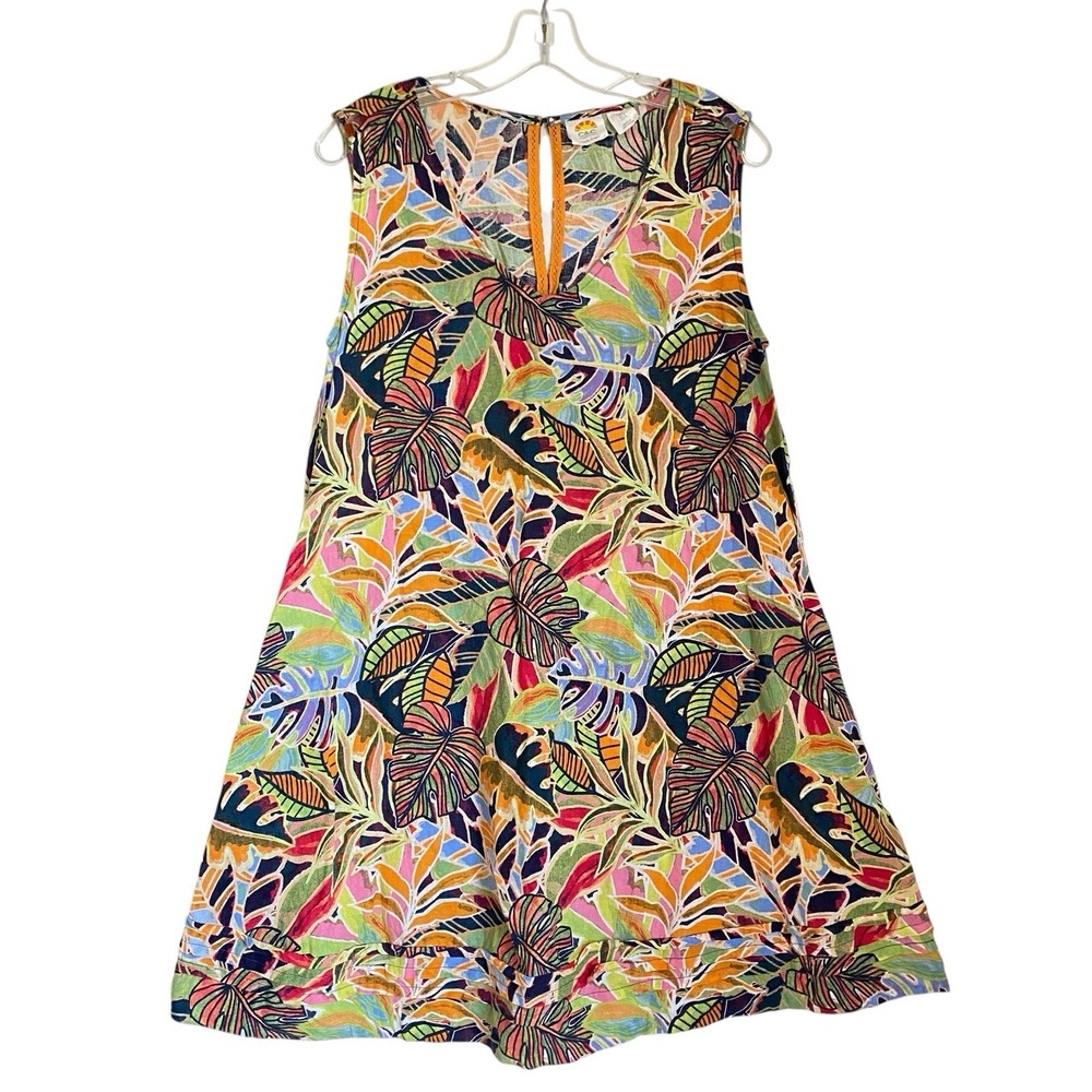 C&C California Linen Shift Mini Dress  Size S Multicolor Tropical Floral Beach